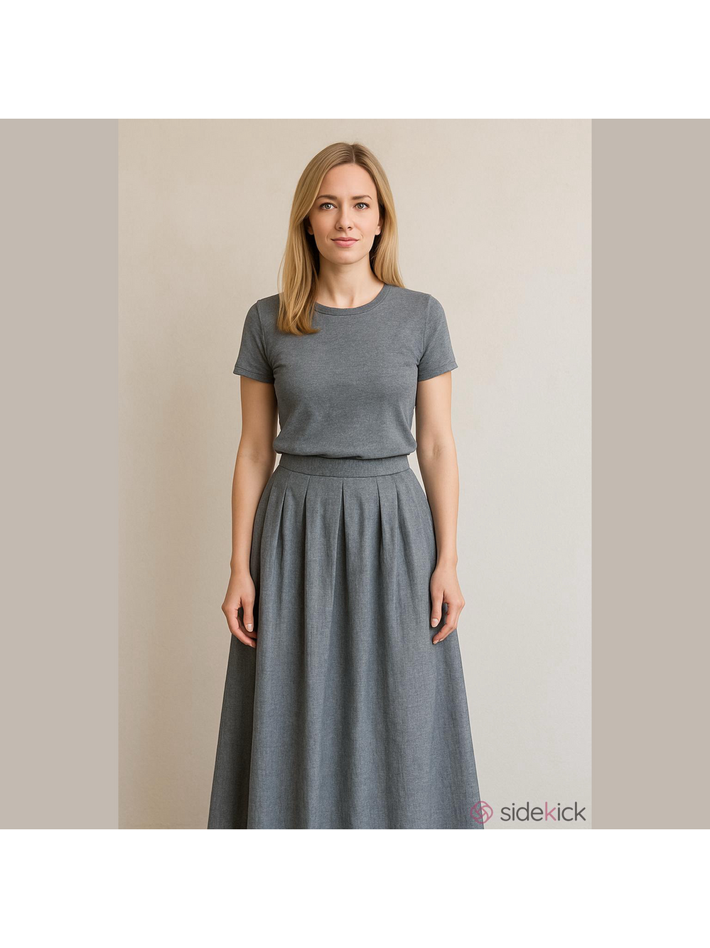Vintage Elegant Gray Women's Cotton Skirt